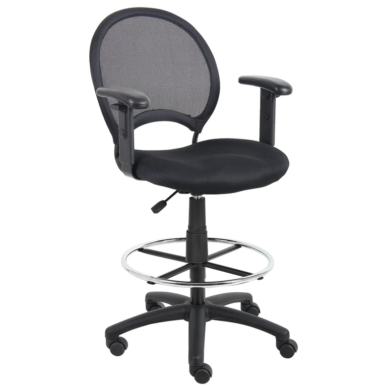 Black Mesh-Back Drafting Chair