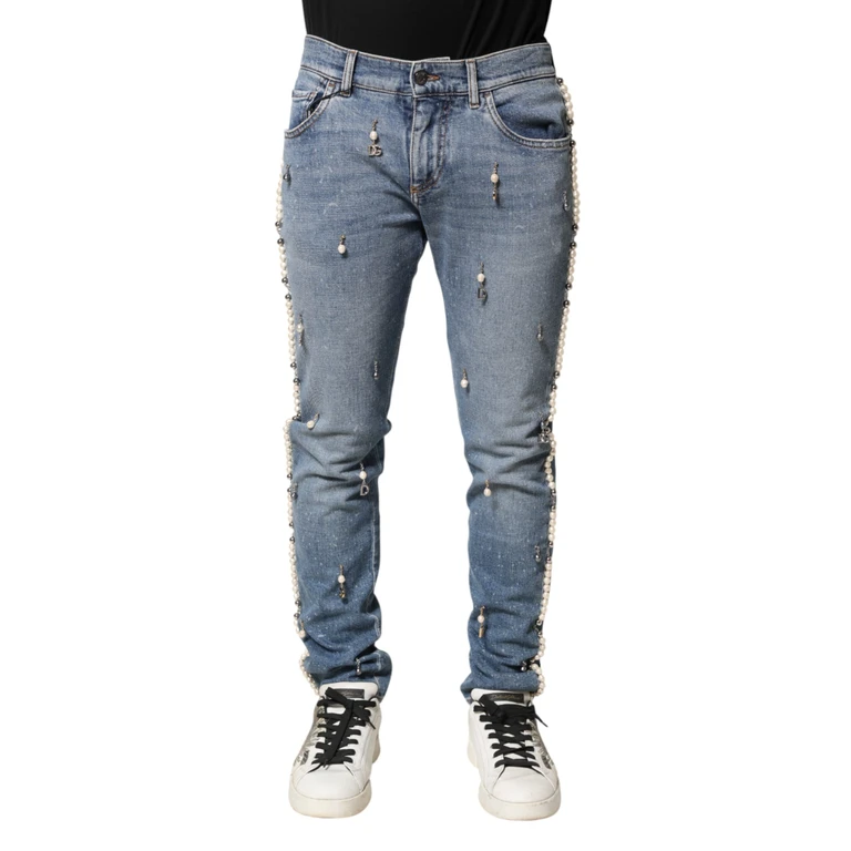 Dolce & Gabbana Blue Embellished Cotton Skinny Denim Jeans Co+02 Clothing - Men
