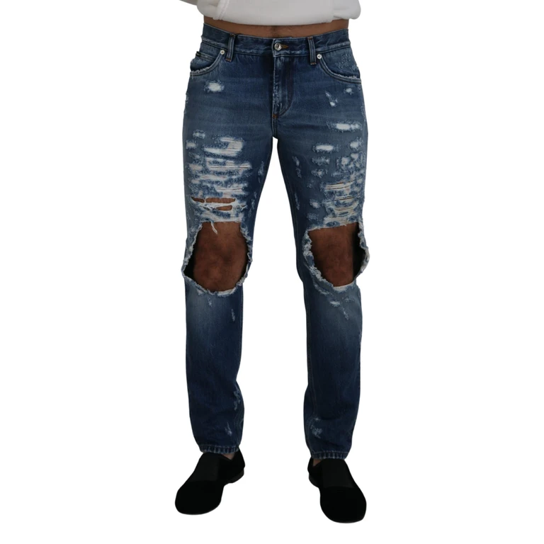 Dolce & Gabbana Blue Cotton Tattered Men Denim Jeans Elastane Clothing - Men