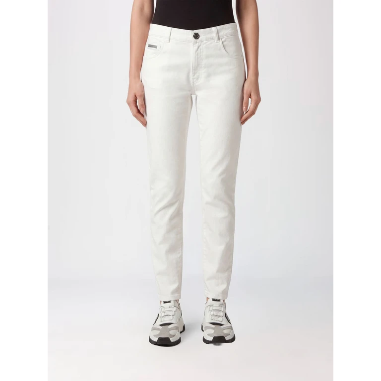 High-Waisted Cropped Skinny Jeans in Stretch Denim with Hexagon Logo (FACCWDT2382PDE004N01SI)