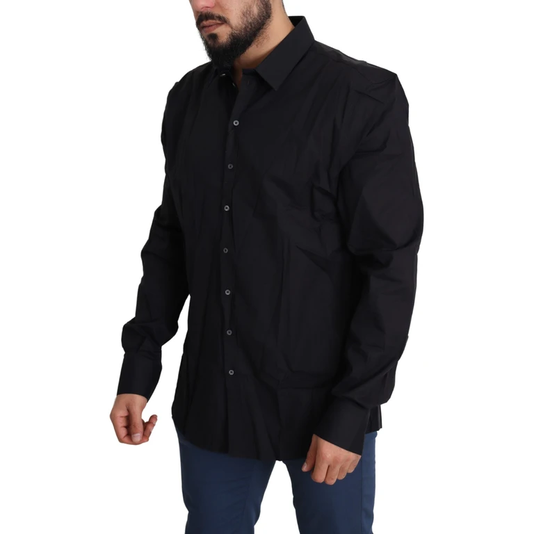 Dolce & Gabbana Black Cotton Stretch Dress Sicilia Shirt Elastane - Men