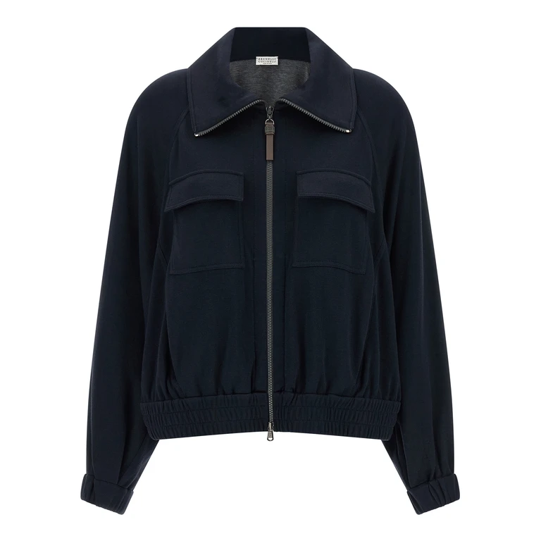 Brunello Cucinelli Blue Cotton Bomber Clothing - Women