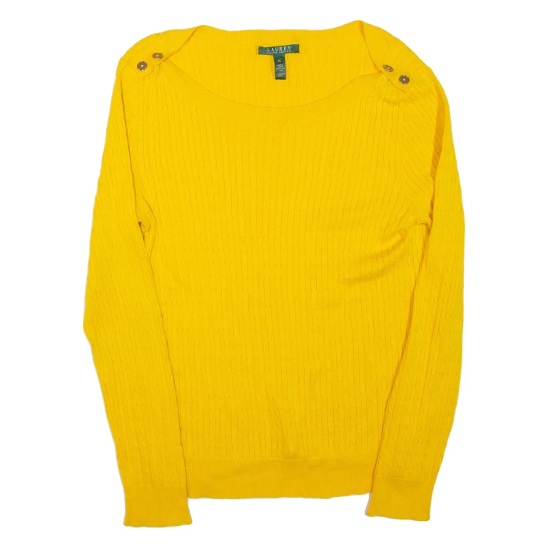 LAUREN RALPH LAUREN Womens Jumper Yellow Cable Knit XL