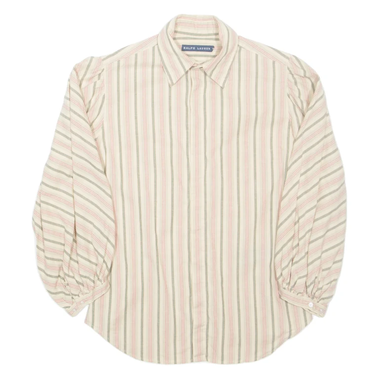 RALPH LAUREN Womens Shirt Beige Pinstripe Long Sleeve UK 4
