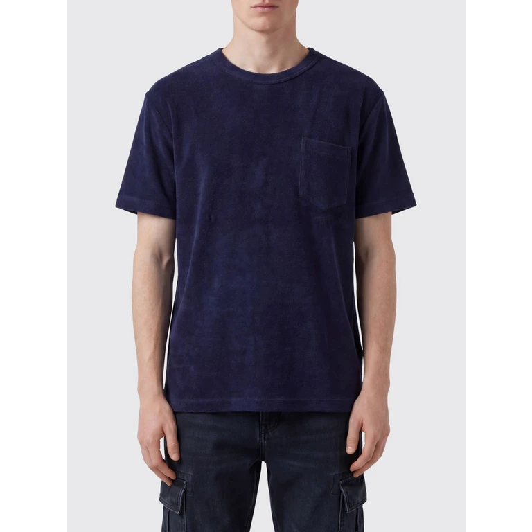 Crew Neck T-Shirt in Cotton Blend with a Chest Patch Pocket (FONSNAVY)