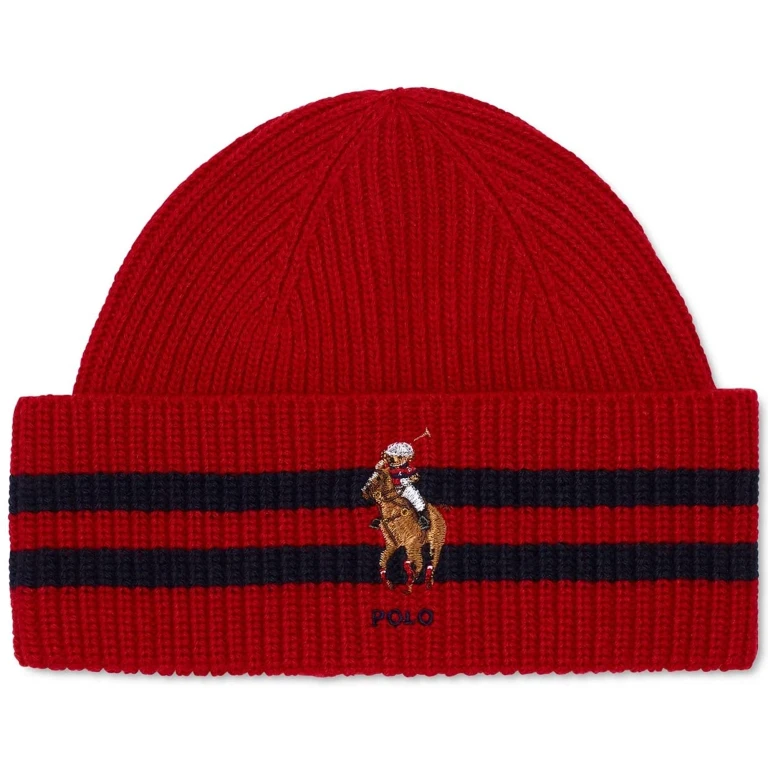 Men's Stripe Cuff Bear Beanie Hats