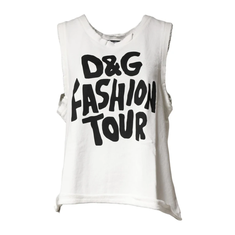 Dolce & Gabbana White Graphic Crewneck Sleeveless Tank T-Shirt - Women