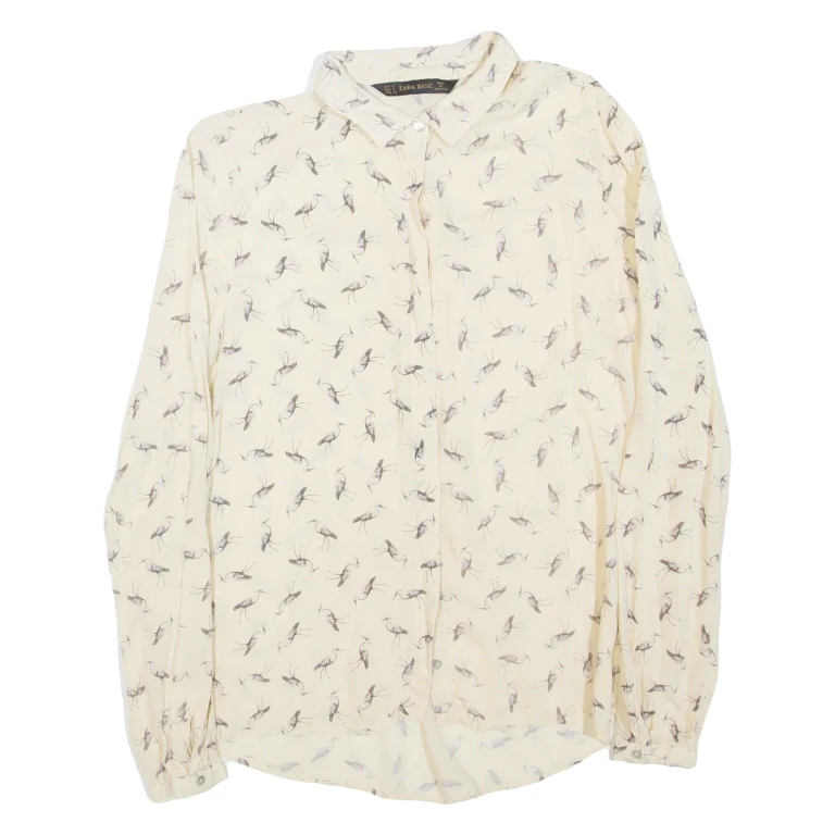 ZARA Womens Printed Shirt Beige Collared Long Sleeve S