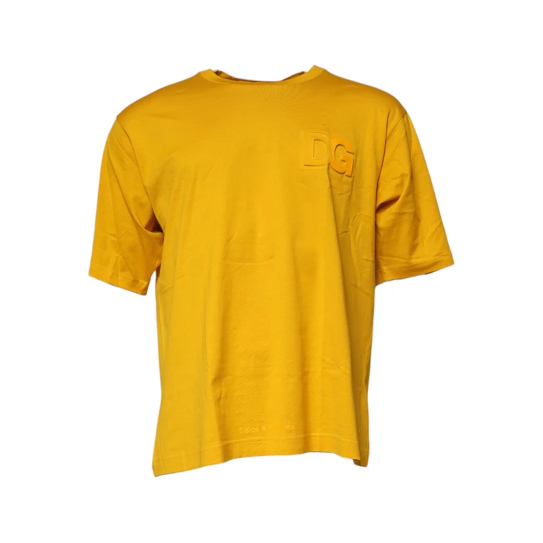 Dolce & Gabbana Dark Yellow Logo Cotton Men Crew Neck T-Shirt - Men