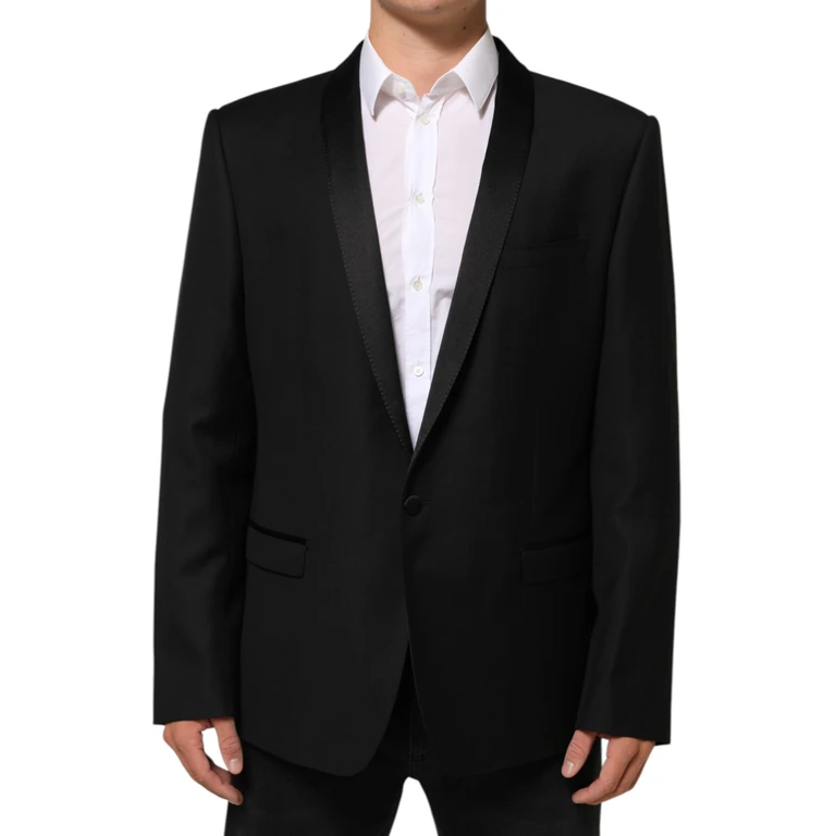 Dolce & Gabbana Black Wool Gold 1 Button Men Suit Blazer Pl+se+wv - Men