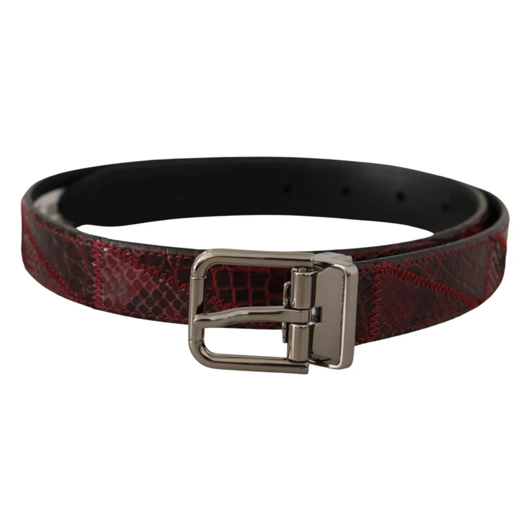 Dolce & Gabbana Red Exotic Leather Metal Logo Buckle Belt Python Skin - Women