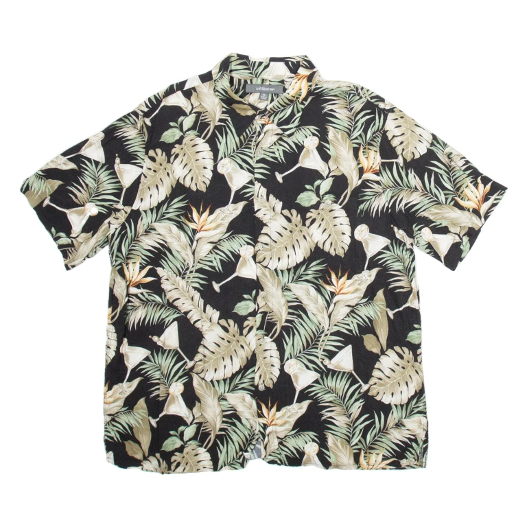 CROFT & BARROW Mens Hawaiian Shirt Black Floral XL