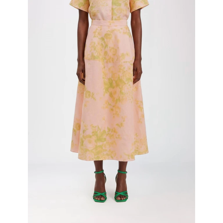 Floral-Print Linen and Cotton-Blend A-Line Midi Skirt (SS26S3651593014ROSEBOUQUET)