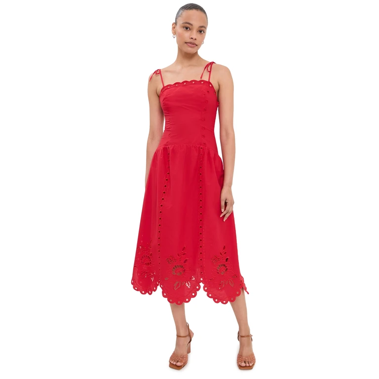 Eyelet Midi Dress Red M