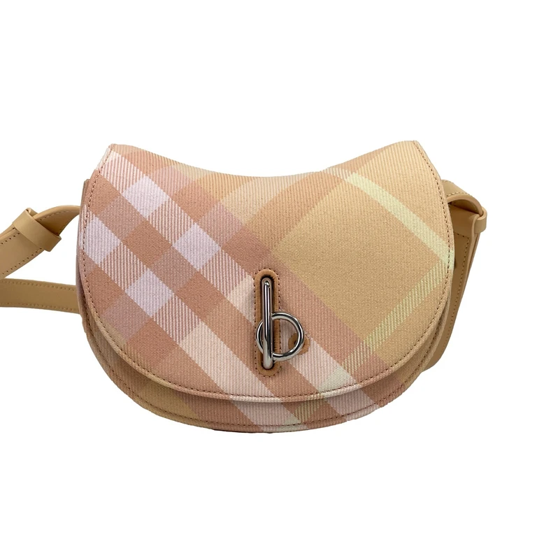 Burberry Mini Check Rocking Horse Crossbody Bag Purse Silver Cotton - Women