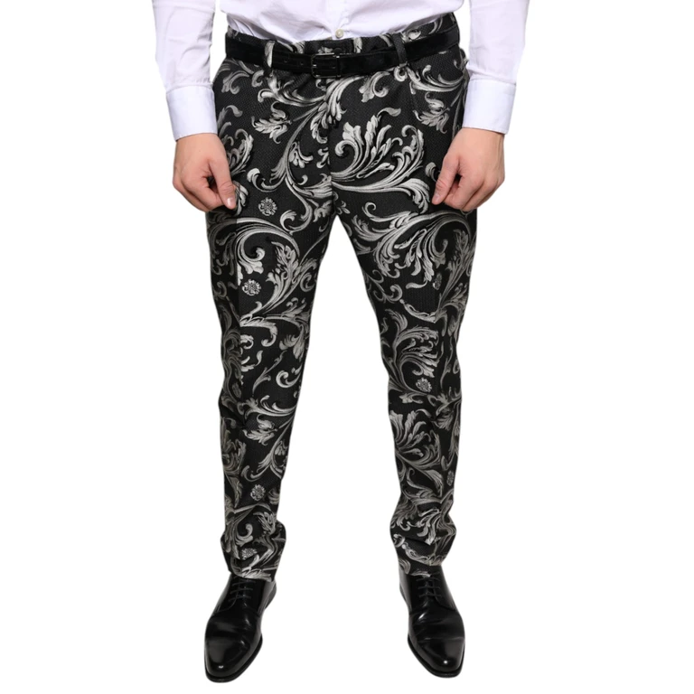 Dolce & Gabbana Black Jacquard Skinny Dress Pants Polyester - Men