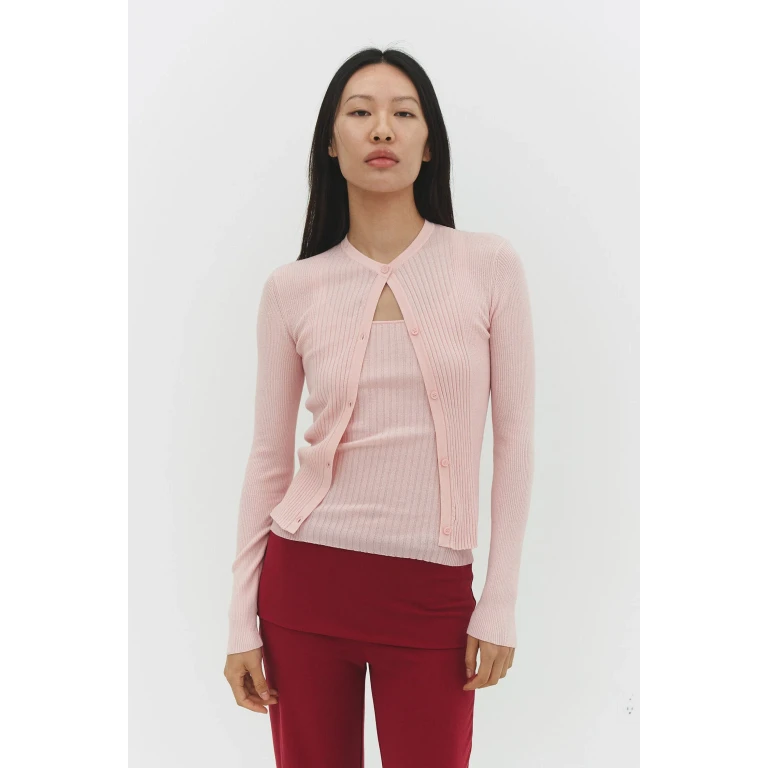 Ribbed Knit Cardigan in Powder Pink