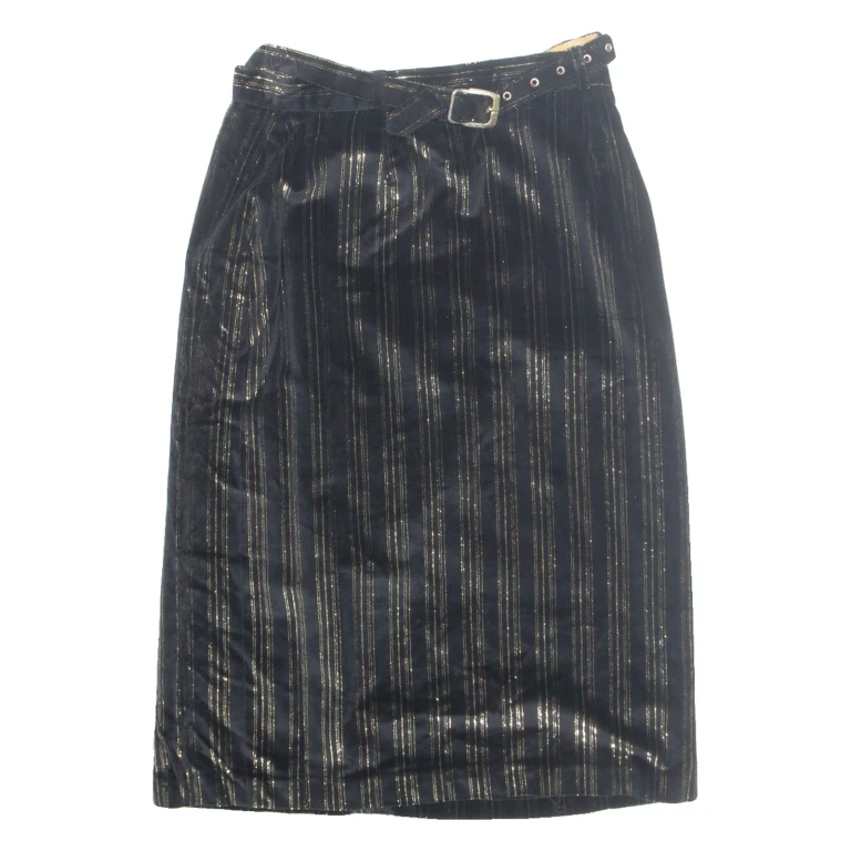 Belted Womens Straight Skirt Gold Midi Striped M