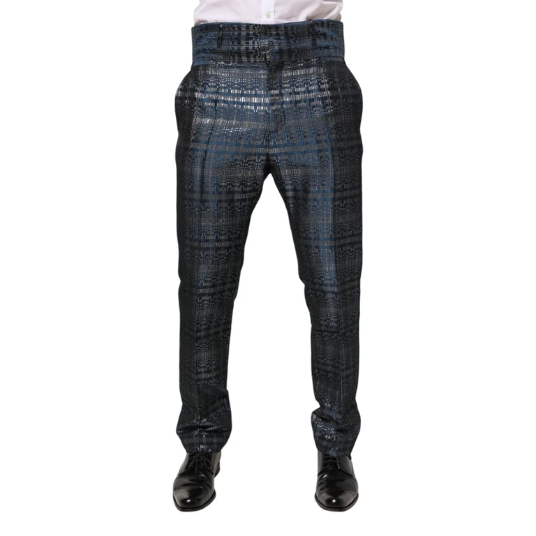 Dolce & Gabbana Blue Silver Shiny Silk Skinny Men Trouser Pants - Men