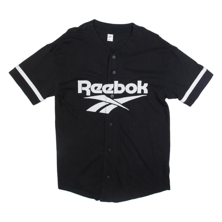 REEBOK Baseball Mens Jersey Black USA Button Neck S