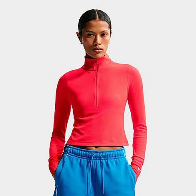 Nike Women's Sportswear Chill Knit Quarter-Zip Long-Sleeve Ribbed Top in Light Crimson/Sail Size: XS
