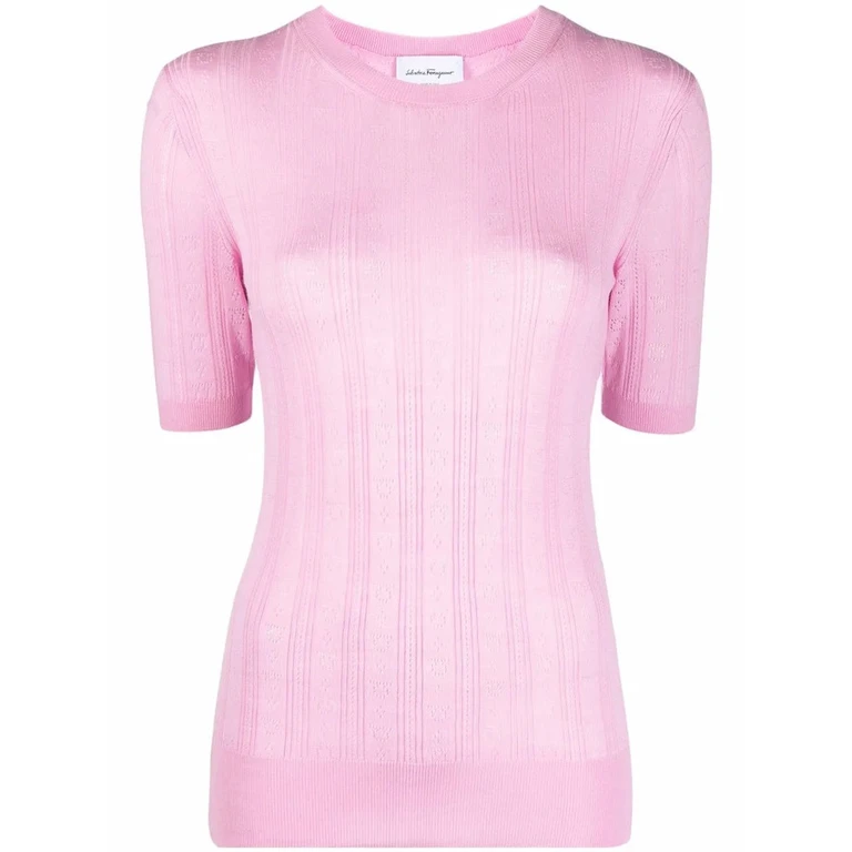 Ferragamo Gancini-Pattern Short-Sleeve Knitted Top
