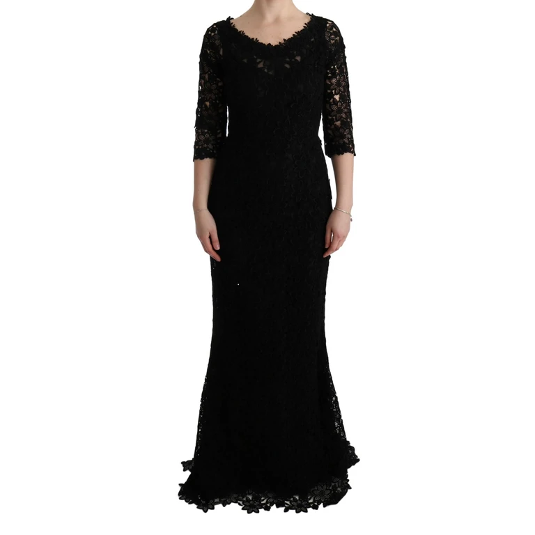 Dolce & Gabbana Black Floral Ricamo Sheath Long Dress Cotton - Women
