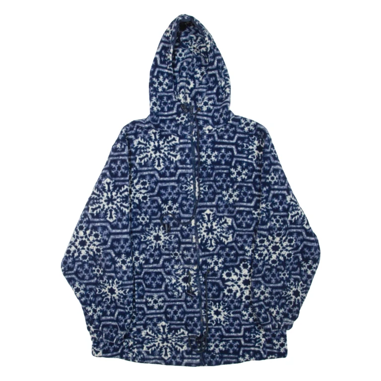 L.L.BEAN Womens Fleece Jacket Blue Hooded L