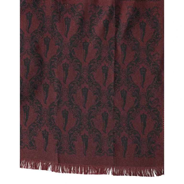 Maroon Patterned Silk Wrap Foulard Men 133cm X 22cm Scarf - Men