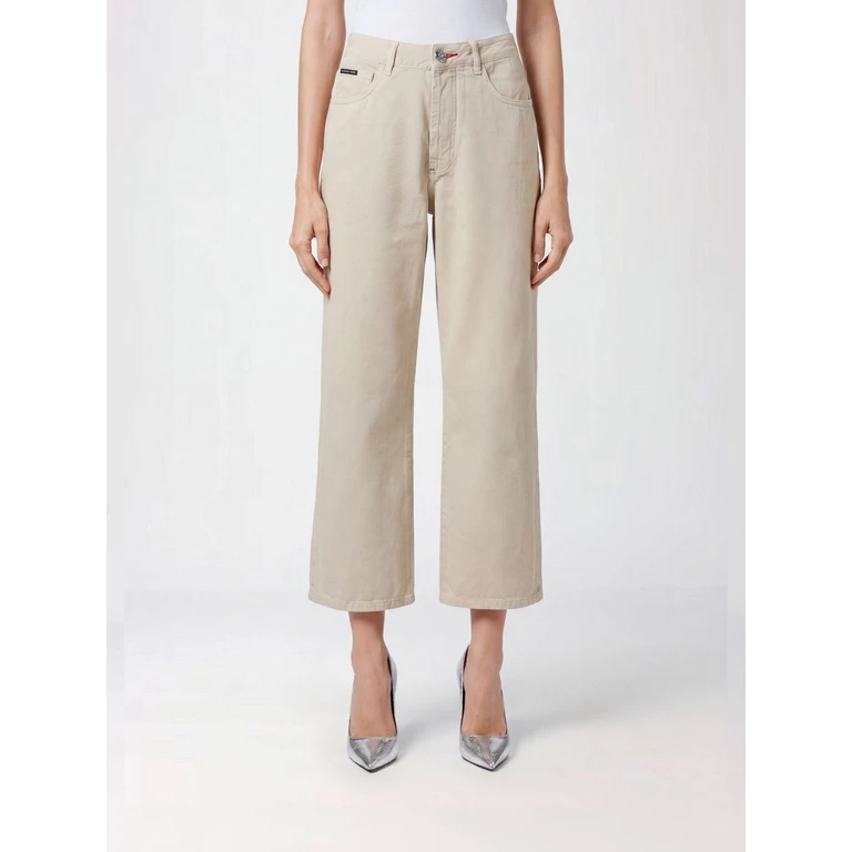 High-Waisted Wide Leg Cropped Stretch Denim Jeans (FAACWDT1689PDE004N06BT)