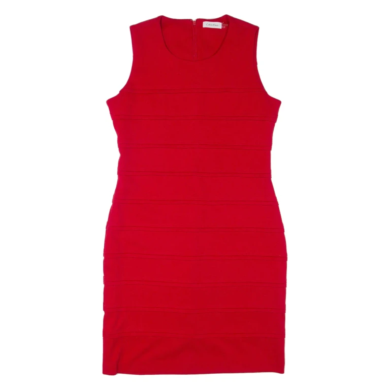 CALVIN KLEIN Womens Pencil Dress Red Sleeveless Knee Length M