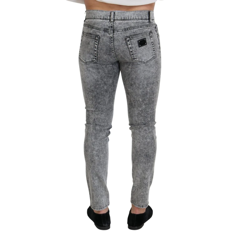 Gray Slim Fit Wash Stretch Cotton Denim Jeans Clothing - Men
