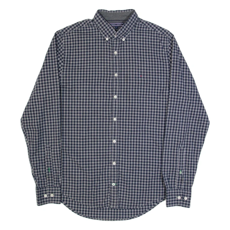 TOMMY HILFIGER New York Fit Mens Shirt Grey Gingham Long Sleeve S