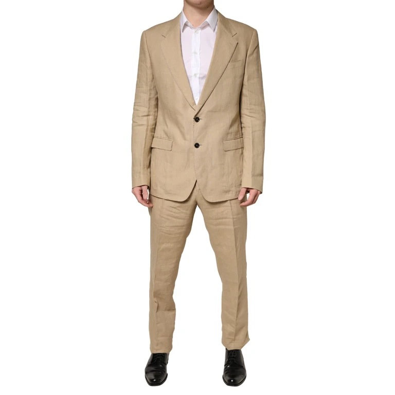 Beige Taormina Single Breasted Formal 2 Piece Suit Linen - Men