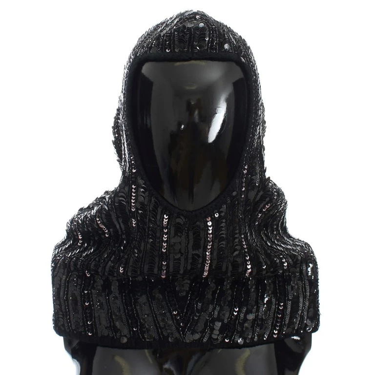 Dolce & Gabbana Black Knitted Sequin Hood Scarf Hat Wool - Women