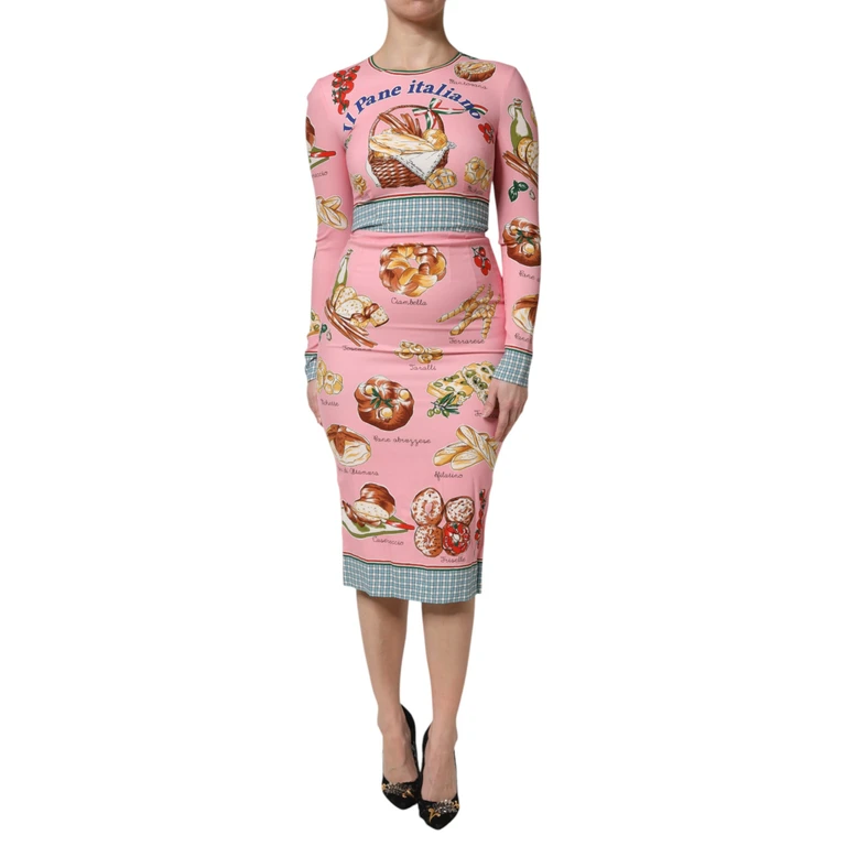 Dolce & Gabbana Pink Pastry Print Bodycon Sheath Midi Dress Silk Elastane - Women
