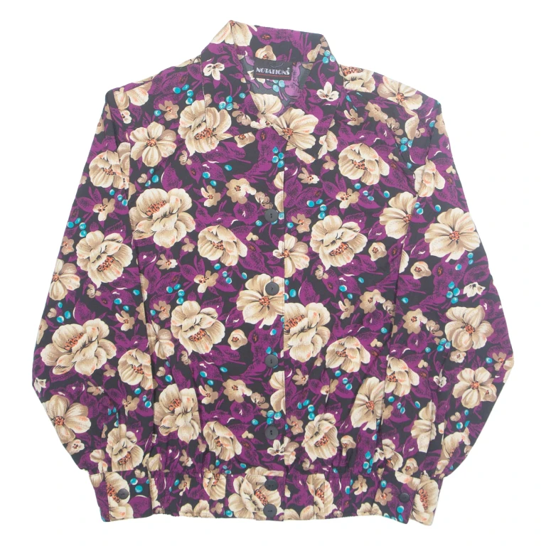 NOTATIONS Womens Printed Shirt Purple Collared Long Sleeve Floral M