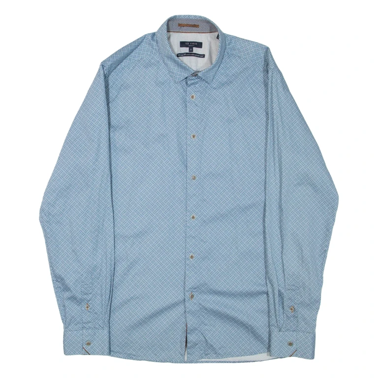 TED BAKER Mens Shirt Blue Geometric Long Sleeve L