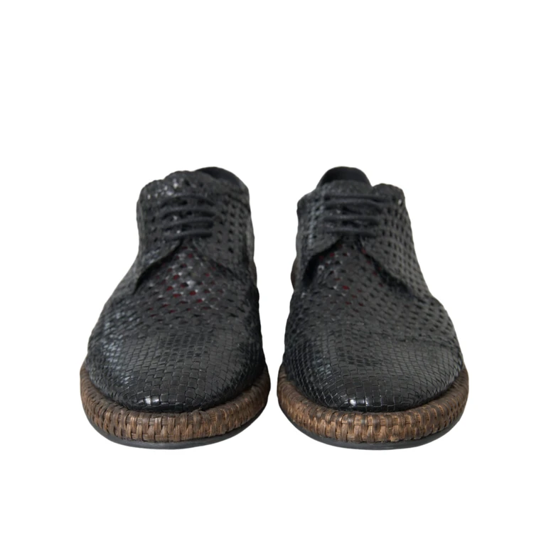 Dolce & Gabbana Black Woven Goat Leather Lace Up Derby Shoes And Brown - Men