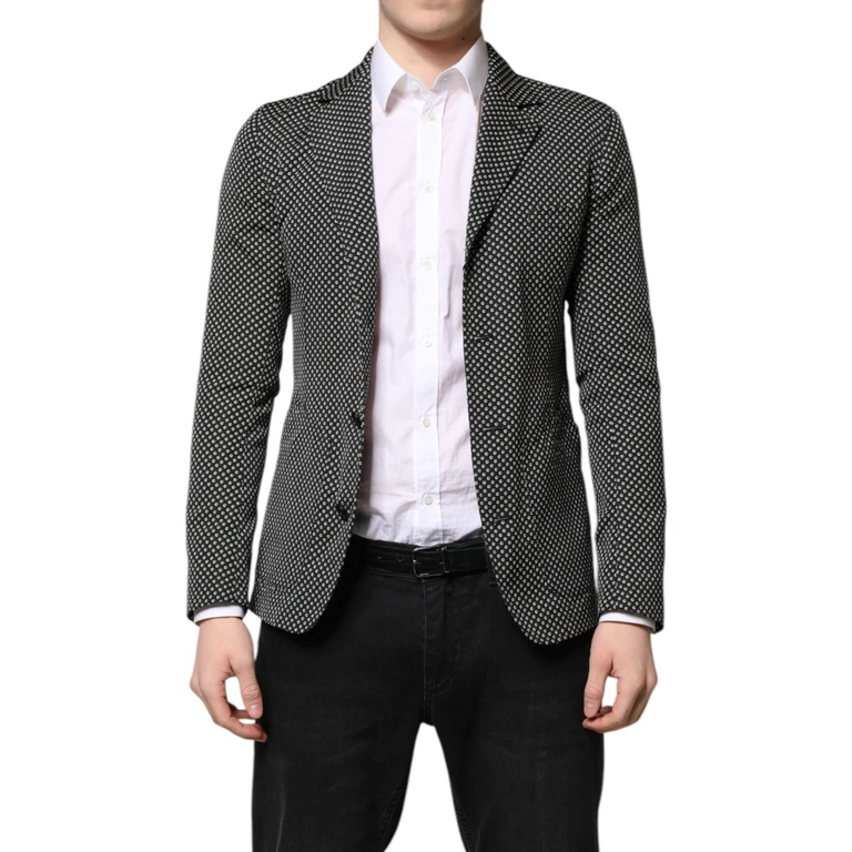 Black White Patterned Men Suit Coat Blazer And Polyester Wool Viscose - Men