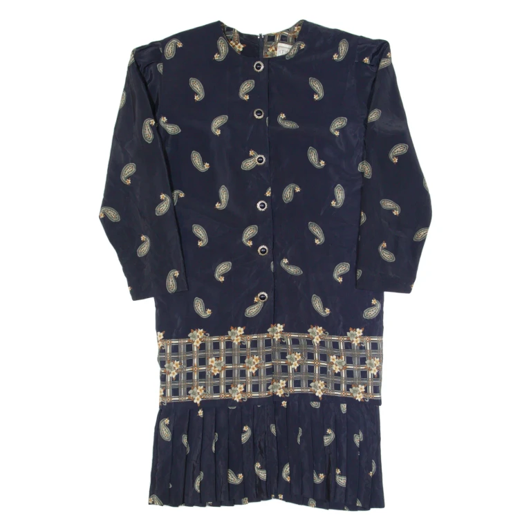 KIRSTY MICHAELS Womens Day Dress Black 90s Paisley Knee Length L