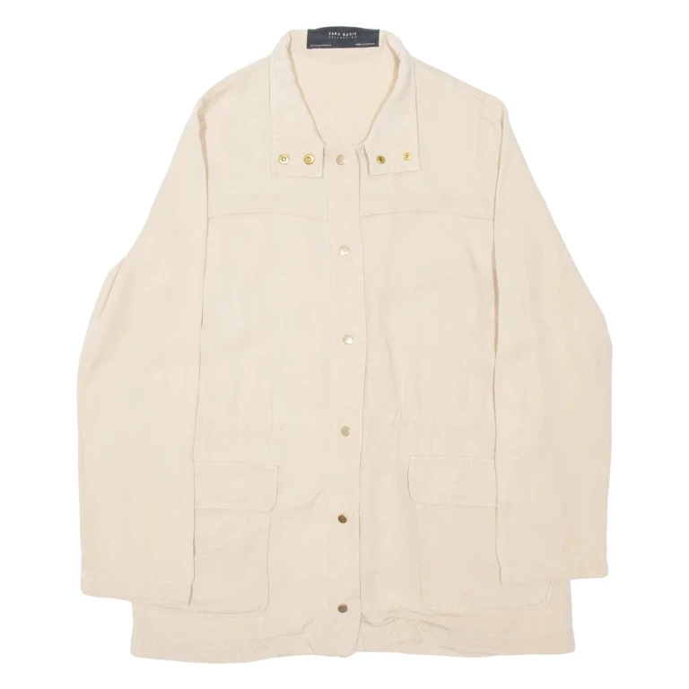 ZARA Womens Shirt Beige Button Neck Long Sleeve XS