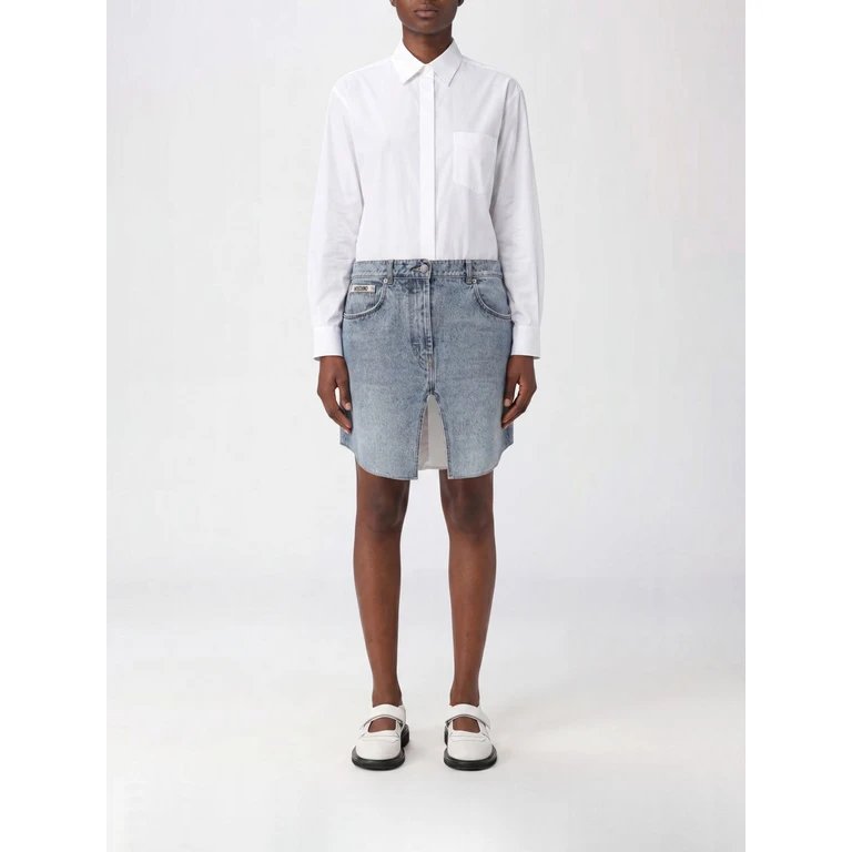 Bicolor Denim Long-Sleeved Mini Shirt Dress (046205311001)
