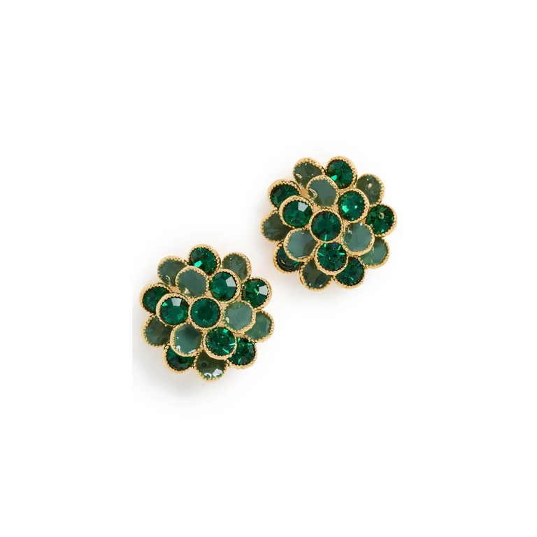 By Adina Eden Colored Beaded Flower Stud Earrings Green One Size