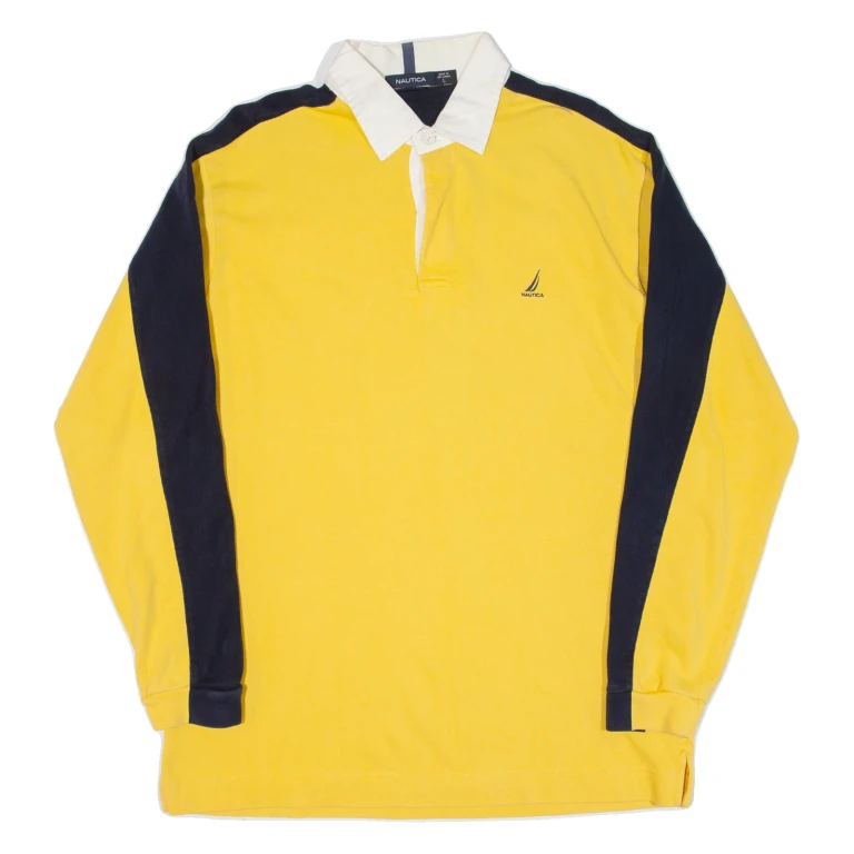 NAUTICA Mens Polo Shirt Yellow Long Sleeve L