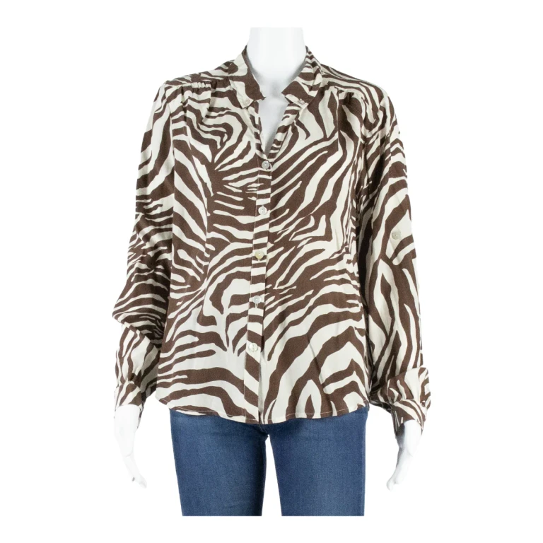 MADELEINE Womens Printed Blouse Brown Long Sleeve Animal Print M