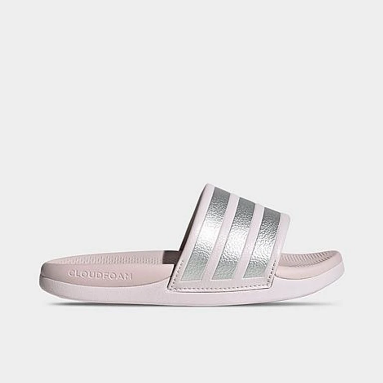 Girls' Little Kids Adilette Comfort 2.0 Slide Sandals in Almost Pink/Silver Metallic/Almost Pink Size: 1.0