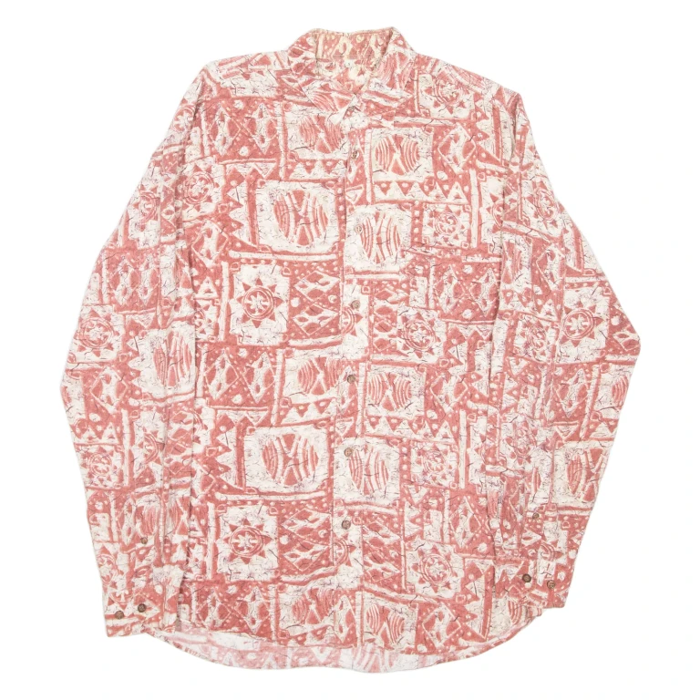 Mens Shirt Red Viscose Crazy Pattern Long Sleeve S