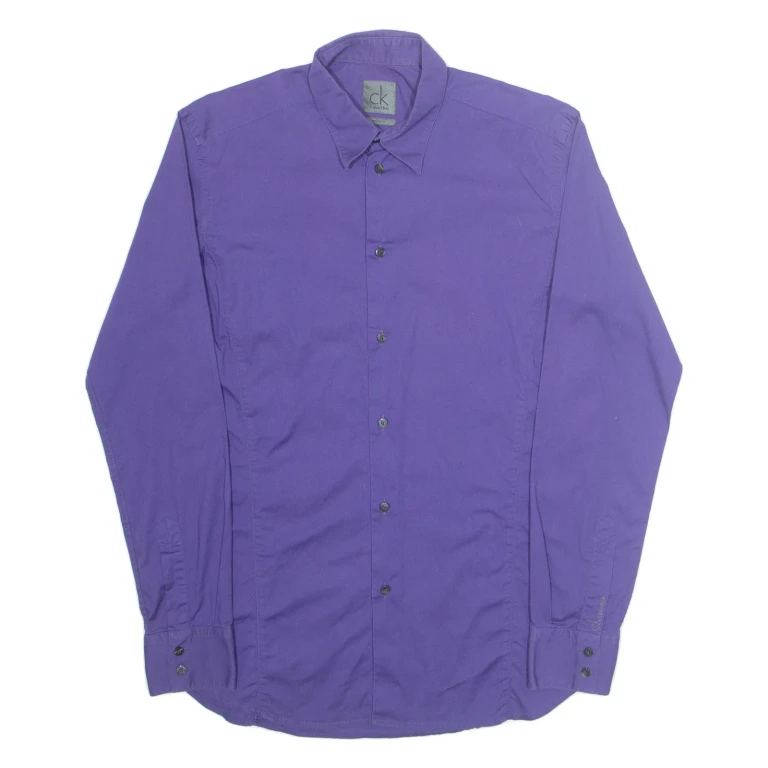 CALVIN KLEIN Stretch Fit Mens Plain Shirt Purple Long Sleeve M