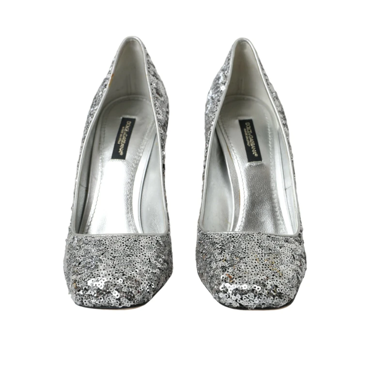 Dolce & Gabbana Silver Sequin Embellished Heels Pumps Shoes Polyester Leather - Women